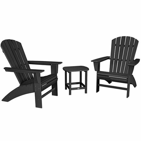 POLYWOOD Nautical Black Patio Set with Curveback Adirondack Chairs and South Beach Table 633PWS4191BL